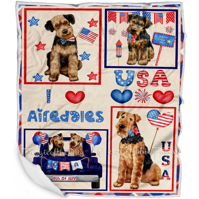 4th of July Independence Day I Love USA Airedale Dogs Blanket BLNKT143458