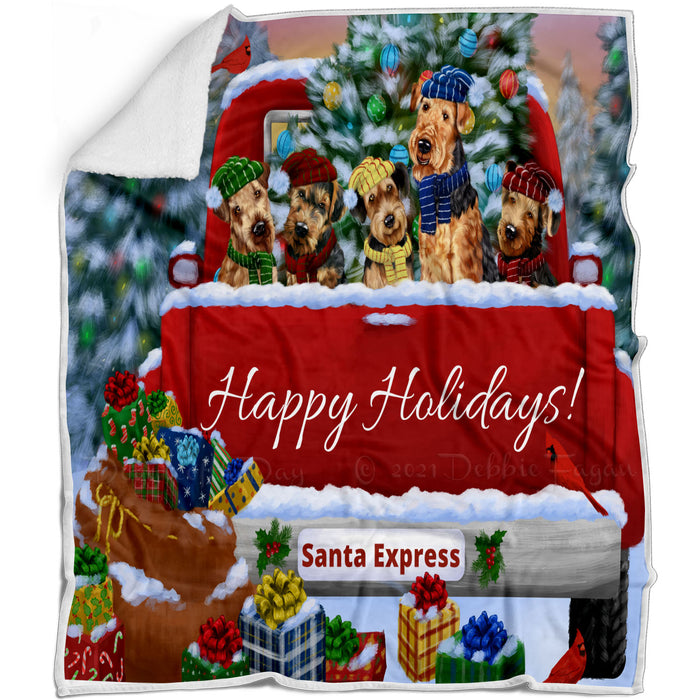 Christmas Red Truck Travlin Home for the Holidays Airedale Dogs Blanket - Lightweight Soft Cozy and Durable Bed Blanket - Animal Theme Fuzzy Blanket for Sofa Couch