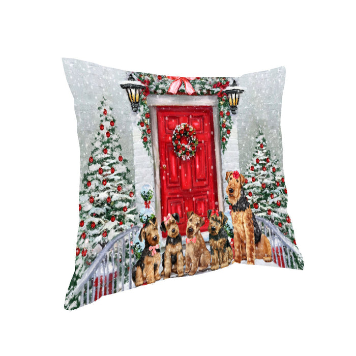 Christmas Holiday Welcome Airedale Dogs Pillow with Top Quality High-Resolution Images - Ultra Soft Pet Pillows for Sleeping - Reversible & Comfort - Ideal Gift for Dog Lover - Cushion for Sofa Couch Bed - 100% Polyester