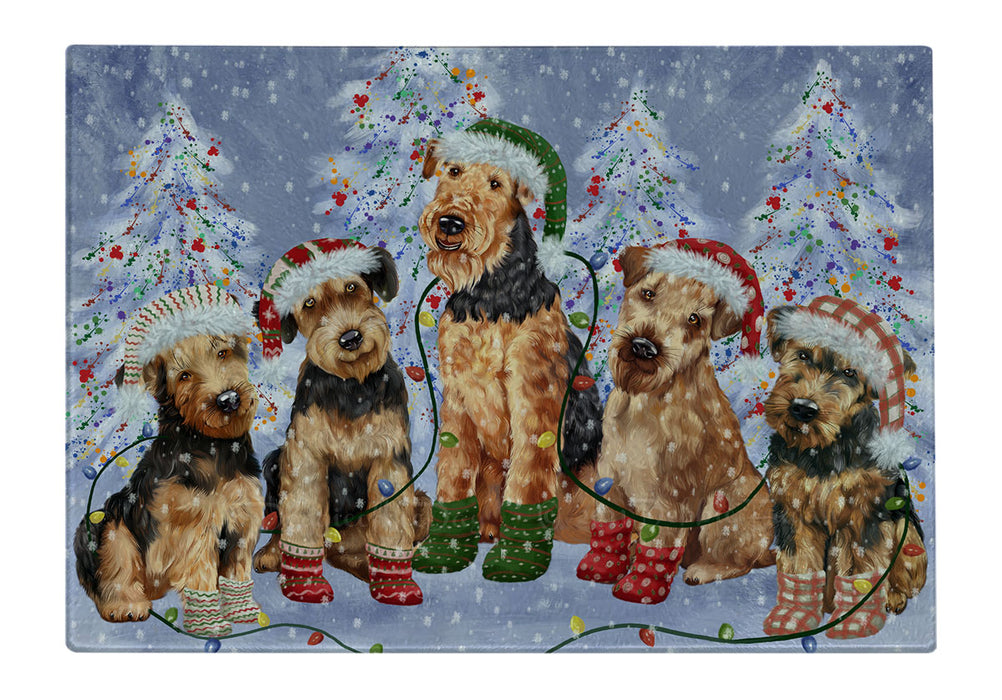 Christmas Lights and Airedale Dogs Cutting Board - For Kitchen - Scratch & Stain Resistant - Designed To Stay In Place - Easy To Clean By Hand - Perfect for Chopping Meats, Vegetables