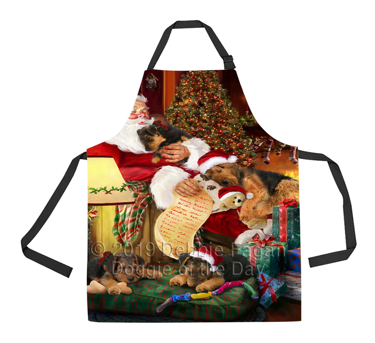 Santa Sleeping with Airedale Dogs Apron