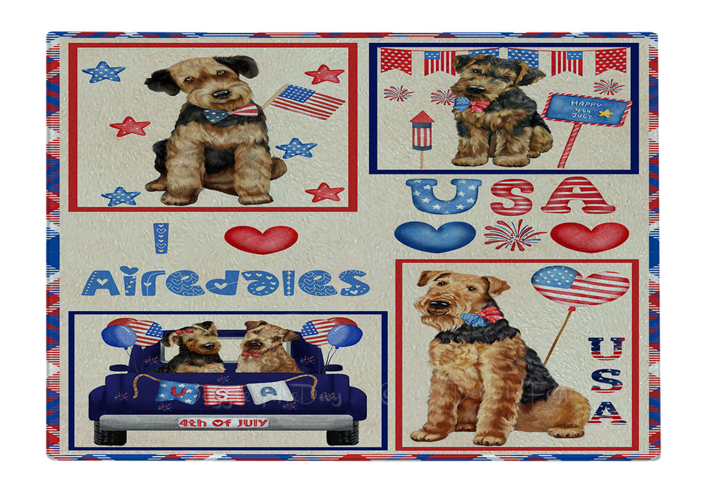 4th of July Independence Day I Love USA Airedale Dogs Cutting Board - For Kitchen - Scratch & Stain Resistant - Designed To Stay In Place - Easy To Clean By Hand - Perfect for Chopping Meats, Vegetables