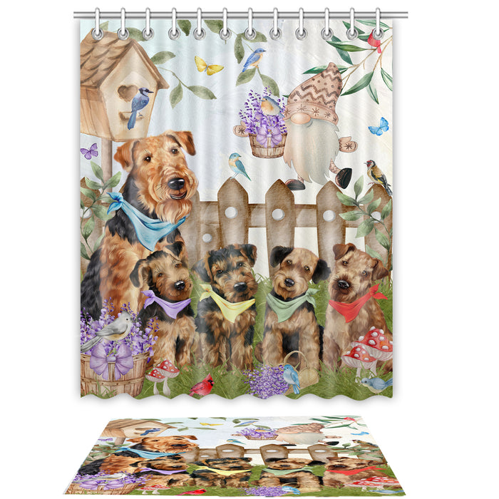 Airedale Terrier Shower Curtain & Bath Mat Set, Custom, Explore a Variety of Designs, Personalized, Curtains with hooks and Rug Bathroom Decor, Halloween Gift for Dog Lovers