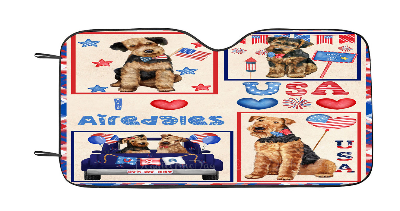 4th of July Independence Day I Love USA Airedale Dogs Car Sun Shade Cover Curtain