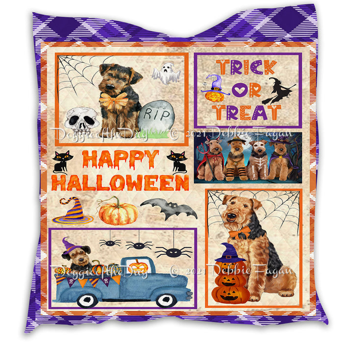 Happy Halloween Trick or Treat Pumpkin Airedale Dogs Lightweight Soft Bedspread Coverlet Bedding Quilt QUILT60671