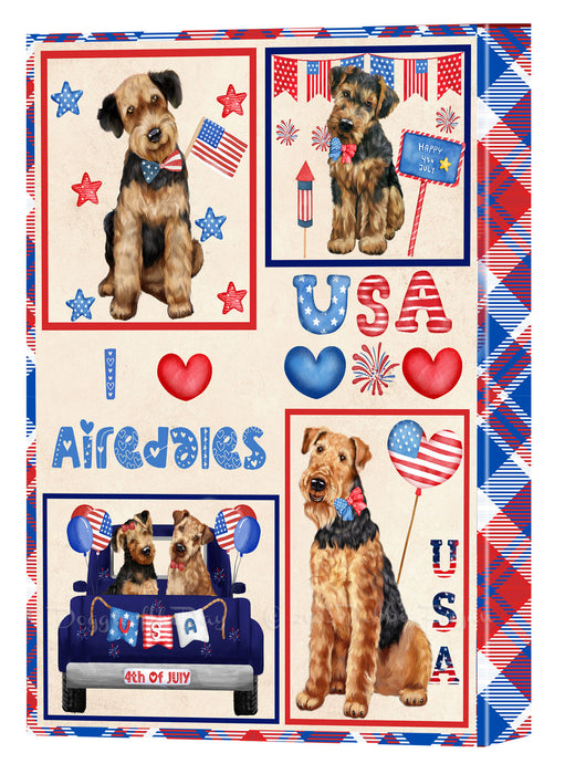 4th of July Independence Day I Love USA Airedale Dogs Canvas Wall Art - Premium Quality Ready to Hang Room Decor Wall Art Canvas - Unique Animal Printed Digital Painting for Decoration