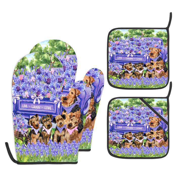 Airedale Terrier Oven Mitts and Pot Holder Set, Kitchen Gloves for Cooking with Potholders, Explore a Variety of Custom Designs, Personalized, Pet & Dog Gifts