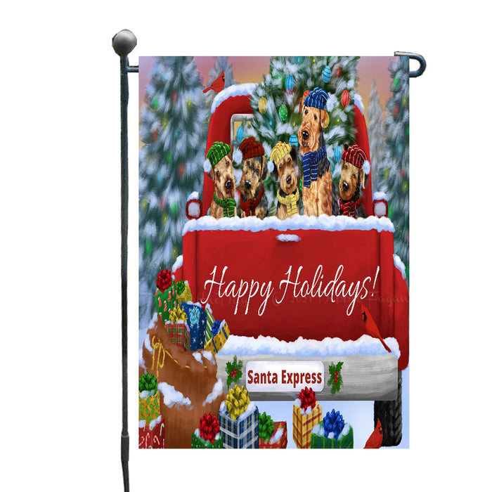 Christmas Red Truck Travlin Home for the Holidays Airedale Dogs Garden Flags- Outdoor Double Sided Garden Yard Porch Lawn Spring Decorative Vertical Home Flags 12 1/2"w x 18"h