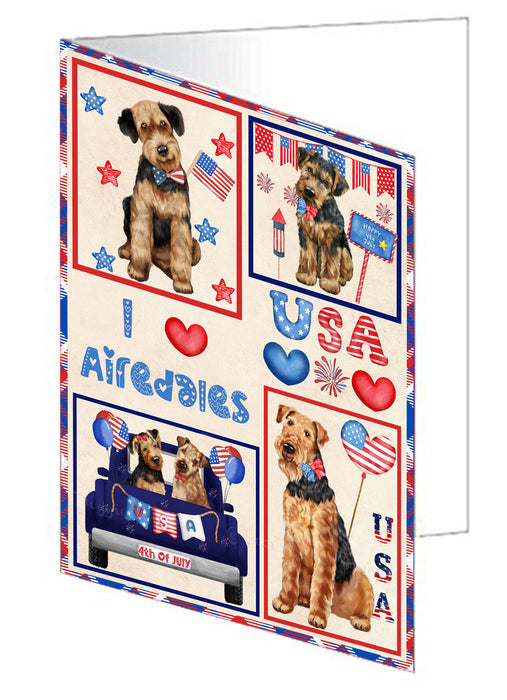 4th of July Independence Day I Love USA Airedale Dogs Handmade Artwork Assorted Pets Greeting Cards and Note Cards with Envelopes for All Occasions and Holiday Seasons