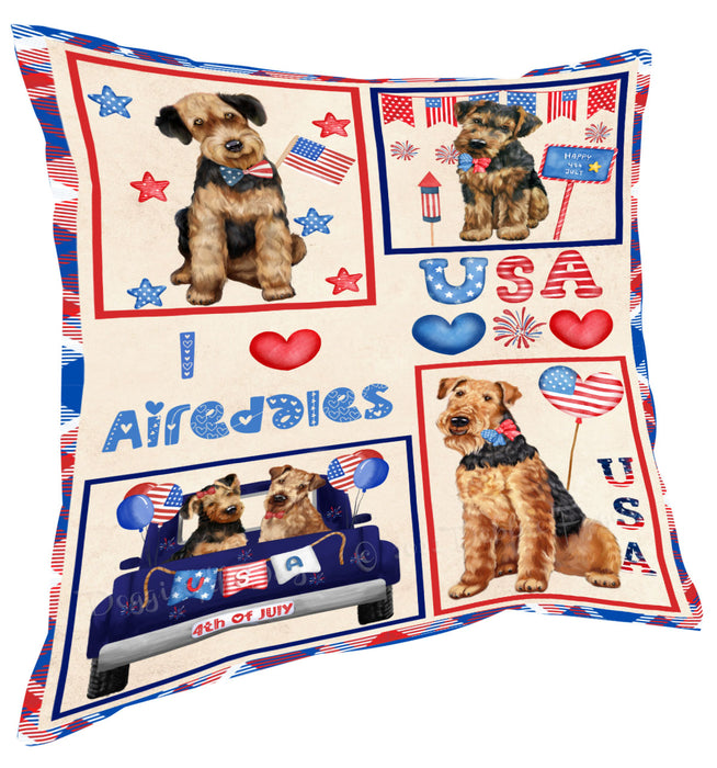 4th of July Independence Day I Love USA Airedale Dogs Pillow with Top Quality High-Resolution Images - Ultra Soft Pet Pillows for Sleeping - Reversible & Comfort - Ideal Gift for Dog Lover - Cushion for Sofa Couch Bed - 100% Polyester