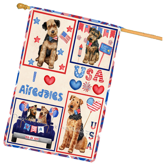 4th of July Independence Day I Love USA Airedale Dogs House flag FLG66911