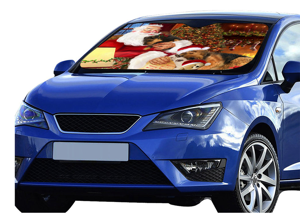 Santa Sleeping with Airedale Dogs Car Sun Shade