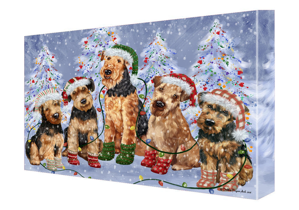 Christmas Lights and Airedale Dogs Canvas Wall Art - Premium Quality Ready to Hang Room Decor Wall Art Canvas - Unique Animal Printed Digital Painting for Decoration