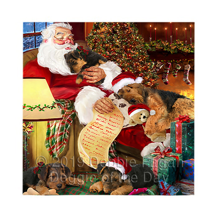 Santa Sleeping with Airedale Dogs Square Towel 