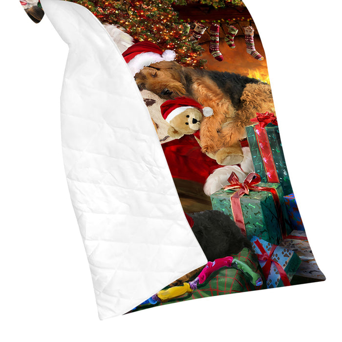 Santa Sleeping with Airedale Dogs Quilt
