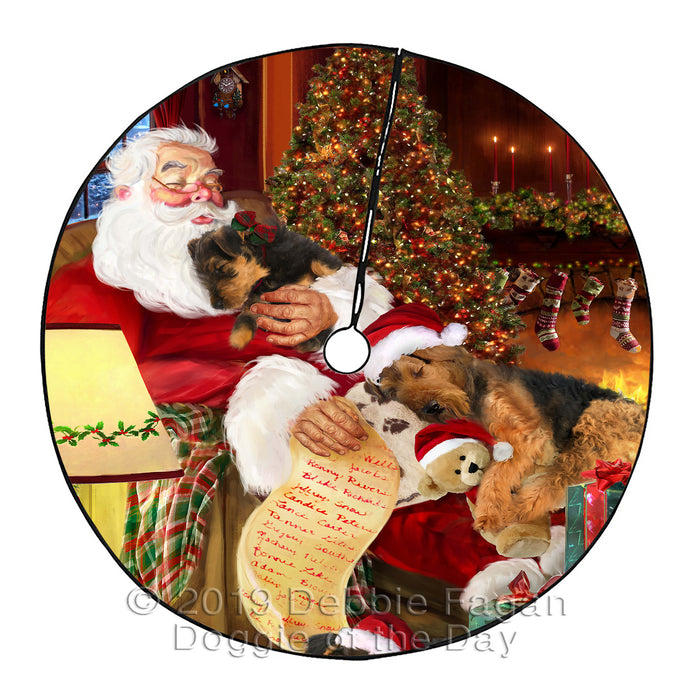 Santa Sleeping with Airedale Dogs Christmas Tree Skirt