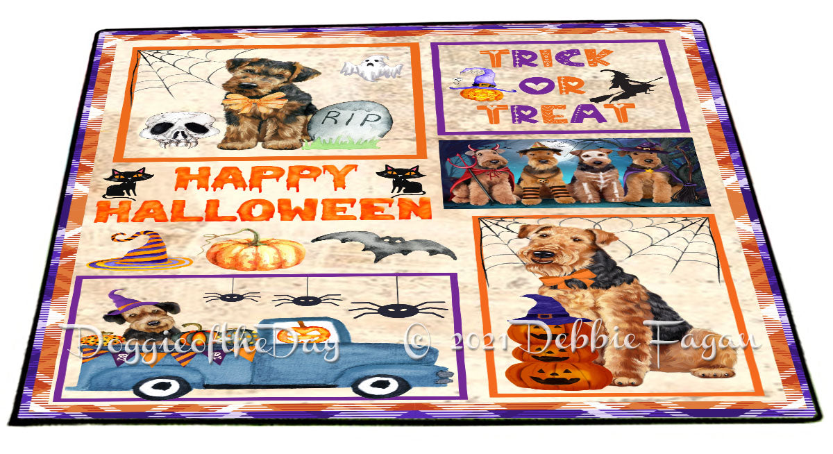 Happy Halloween Trick or Treat Airedale Dogs Indoor/Outdoor Welcome Floormat - Premium Quality Washable Anti-Slip Doormat Rug FLMS57958