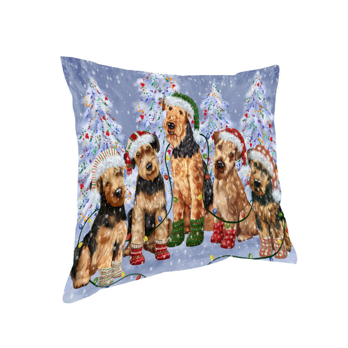 Christmas Lights and Airedale Dogs Pillow with Top Quality High-Resolution Images - Ultra Soft Pet Pillows for Sleeping - Reversible & Comfort - Ideal Gift for Dog Lover - Cushion for Sofa Couch Bed - 100% Polyester