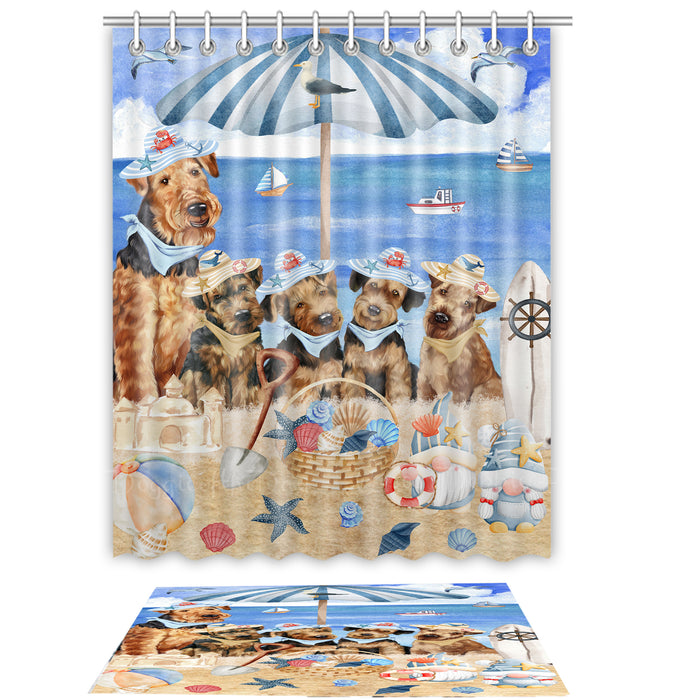 Airedale Terrier Shower Curtain & Bath Mat Set, Custom, Explore a Variety of Designs, Personalized, Curtains with hooks and Rug Bathroom Decor, Halloween Gift for Dog Lovers
