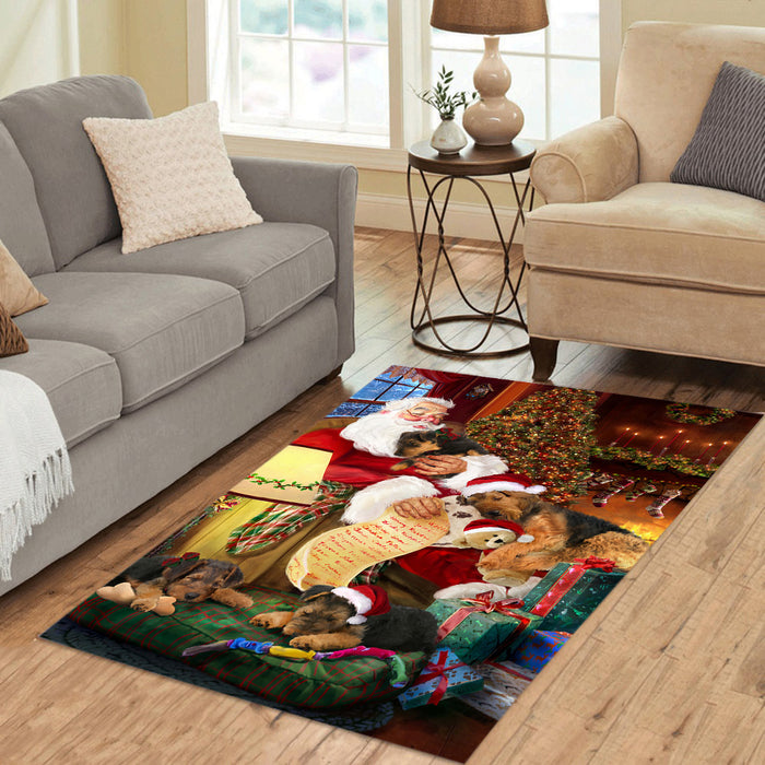 Santa Sleeping with Airedale Dogs Area Rug