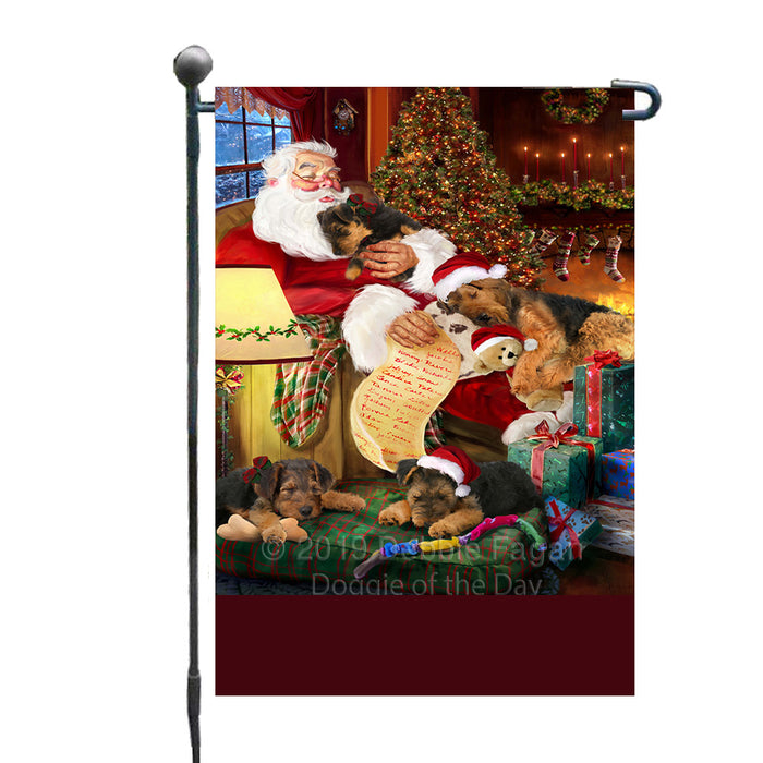 Personalized Airedale Dogs and Puppies Sleeping with Santa Custom Garden Flags GFLG-DOTD-A62583