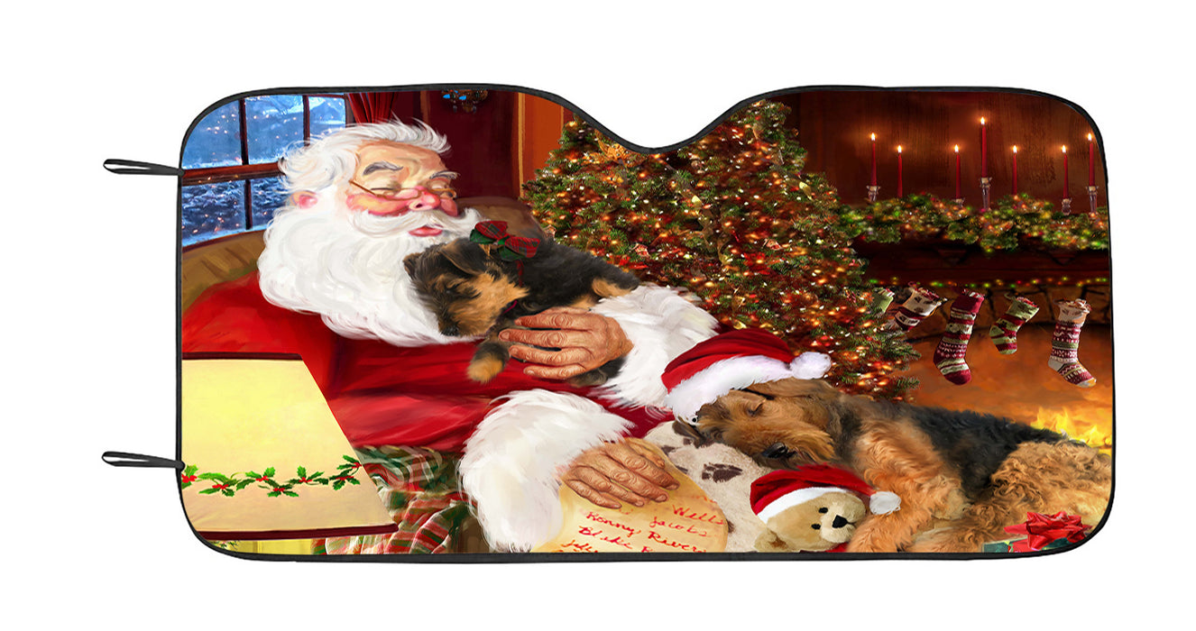 Santa Sleeping with Airedale Dogs Car Sun Shade