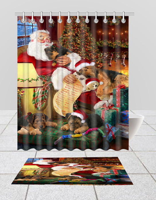 Santa Sleeping with Airedale Dogs  Bath Mat and Shower Curtain Combo