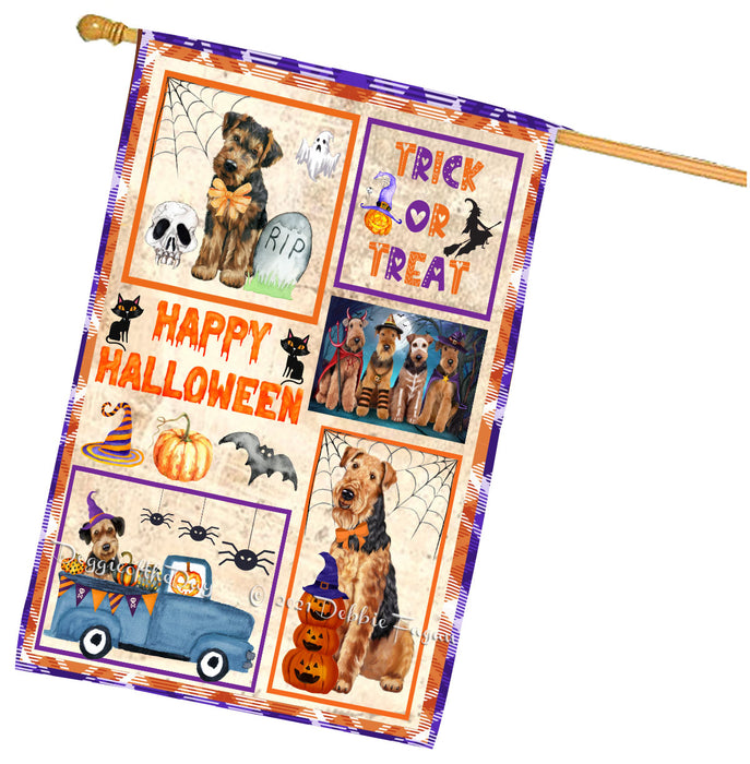 Happy Halloween Trick or Treat Airedale Dogs House Flag Outdoor Decorative Double Sided Pet Portrait Weather Resistant Premium Quality Animal Printed Home Decorative Flags 100% Polyester