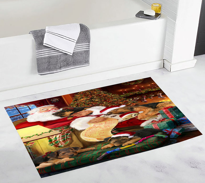 Santa Sleeping with Airedale Dogs Bath Mat