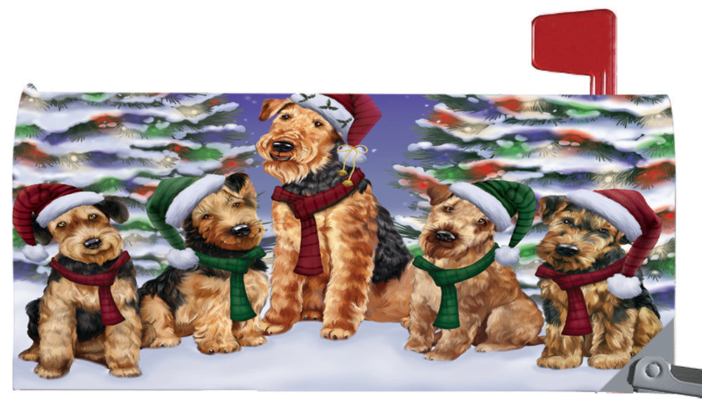 Magnetic Mailbox Cover Airedales Dog Christmas Family Portrait in Holiday Scenic Background MBC48184