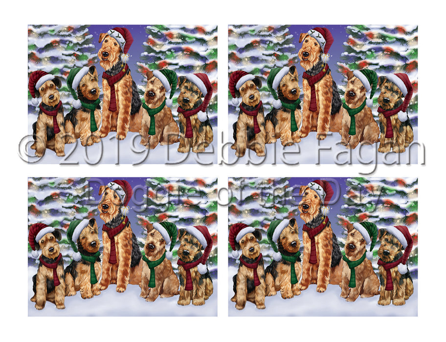 Airedale Dogs Christmas Family Portrait in Holiday Scenic Background Placemat