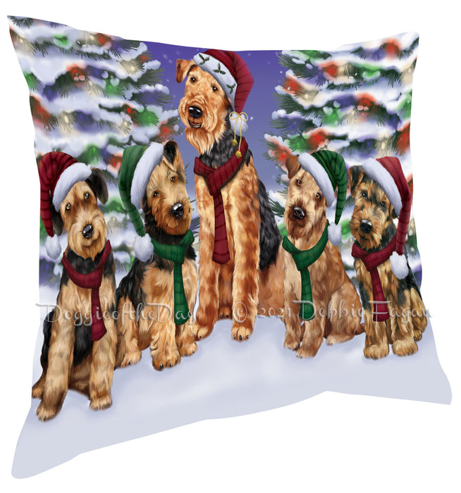 Christmas Family Portrait Airedale Terrier Dog Pillow with Top Quality High-Resolution Images - Ultra Soft Pet Pillows for Sleeping - Reversible & Comfort - Ideal Gift for Dog Lover - Cushion for Sofa Couch Bed - 100% Polyester