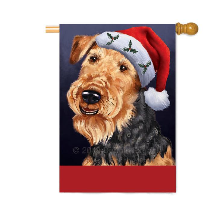 Personalized Christmas Holidays Airedale Dog Wearing Santa Hat Portrait Head Custom House Flag FLG-DOTD-A59844