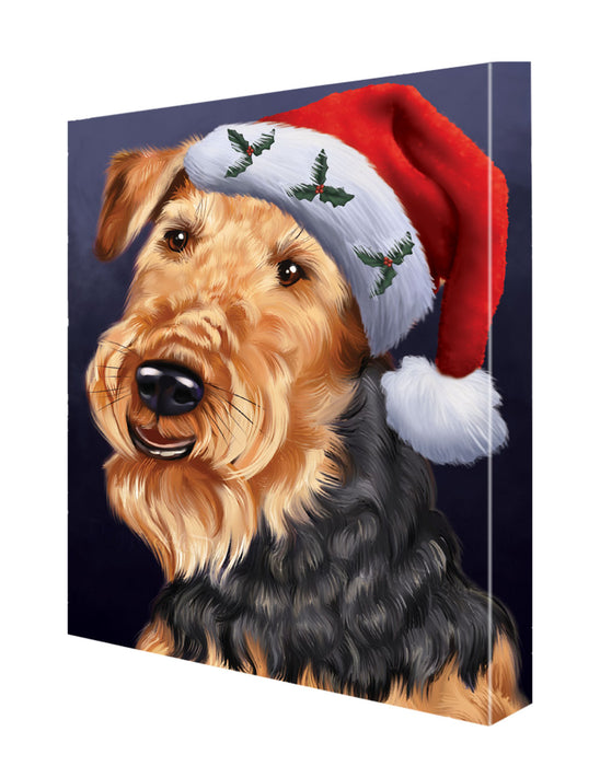 Christmas Santa Hat Airedale Dog Canvas Wall Art - Premium Quality Ready to Hang Room Decor Wall Art Canvas - Unique Animal Printed Digital Painting for Decoration
