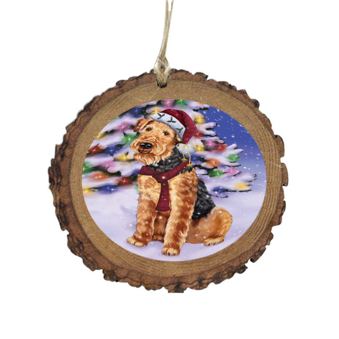 Winterland Wonderland Airedale Dog In Christmas Holiday Scenic Background Wooden Christmas Ornament WOR49480