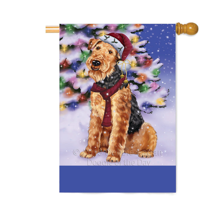 Personalized Winterland Wonderland Airedale Dog In Christmas Holiday Scenic Background Custom House Flag FLG-DOTD-A61244
