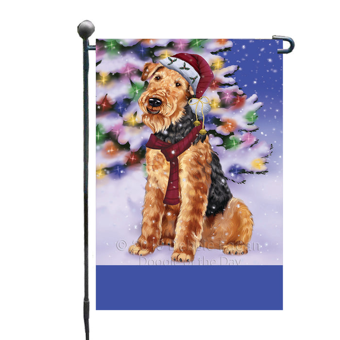 Personalized Winterland Wonderland Airedale Dog In Christmas Holiday Scenic Background Custom Garden Flags GFLG-DOTD-A61188