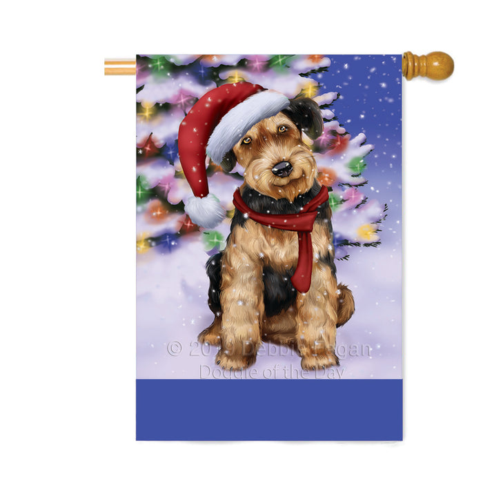 Personalized Winterland Wonderland Airedale Dog In Christmas Holiday Scenic Background Custom House Flag FLG-DOTD-A61245