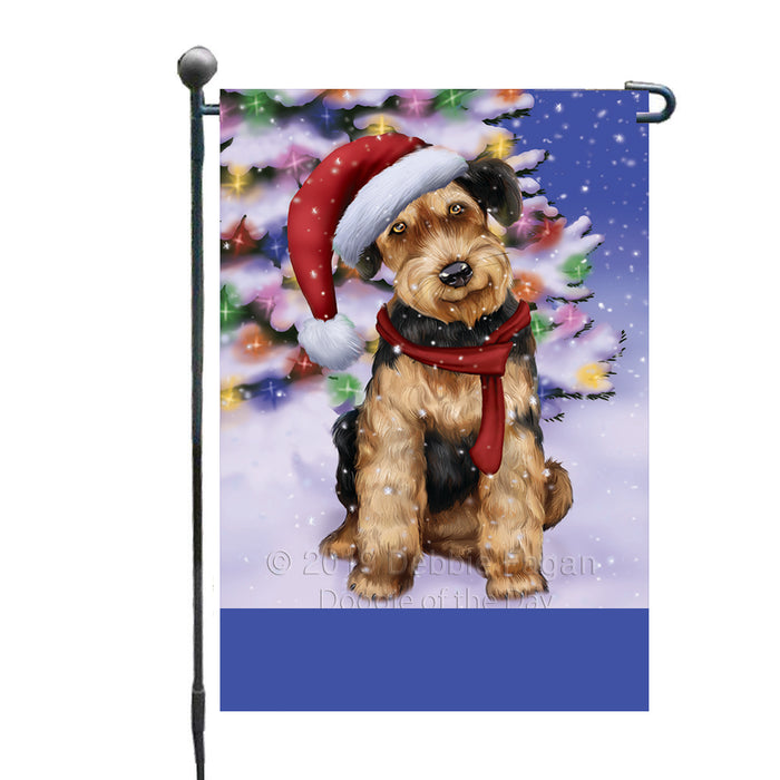 Personalized Winterland Wonderland Airedale Dog In Christmas Holiday Scenic Background Custom Garden Flags GFLG-DOTD-A61189