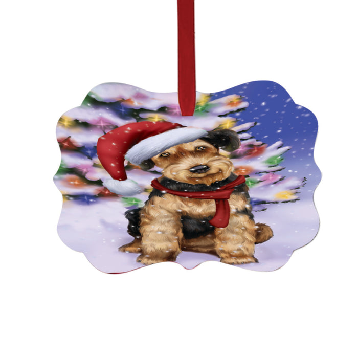 Winterland Wonderland Airedale Dog In Christmas Holiday Scenic Background Double-Sided Photo Benelux Christmas Ornament LOR49481