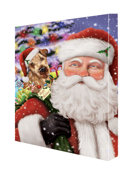 Christmas Santa with Presents and Airedale Dog Canvas Wall Art - Premium Quality Ready to Hang Room Decor Wall Art Canvas - Unique Animal Printed Digital Painting for Decoration