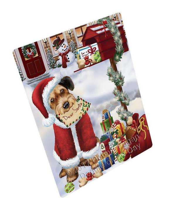 Airedales Dear Santa Letter Christmas Holiday Mailbox Dog Art Portrait Print Woven Throw Sherpa Plush Fleece Blanket