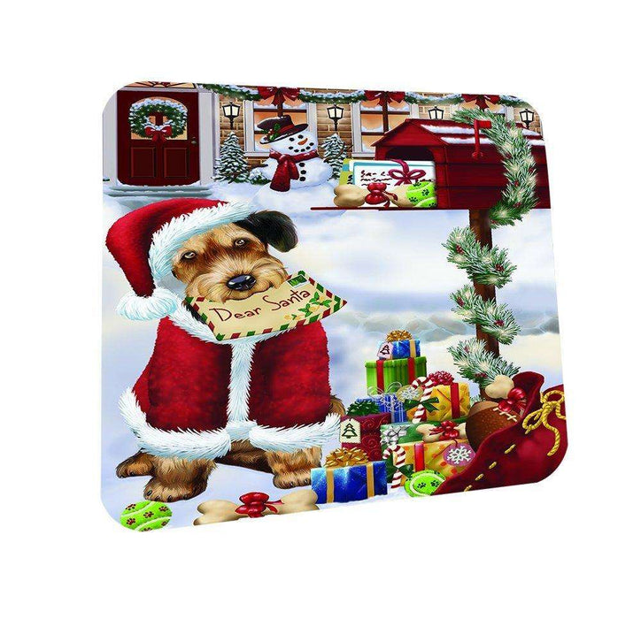 Airedales Dear Santa Letter Christmas Holiday Mailbox Dog Coasters Set of 4