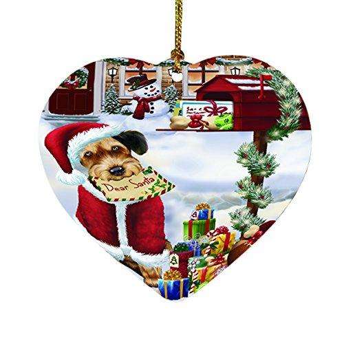 Airedales Dear Santa Letter Christmas Holiday Mailbox Dog Heart Ornament D082