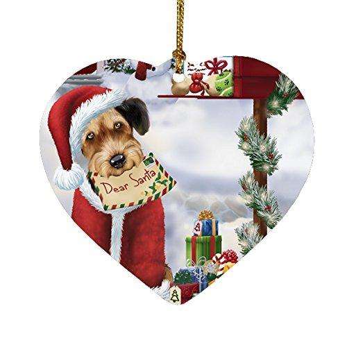 Airedales Dear Santa Letter Christmas Holiday Mailbox Dog Heart Ornament