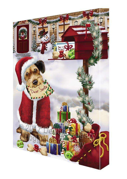 Airedales Dear Santa Letter Christmas Holiday Mailbox Dog Painting Printed on Canvas Wall Art