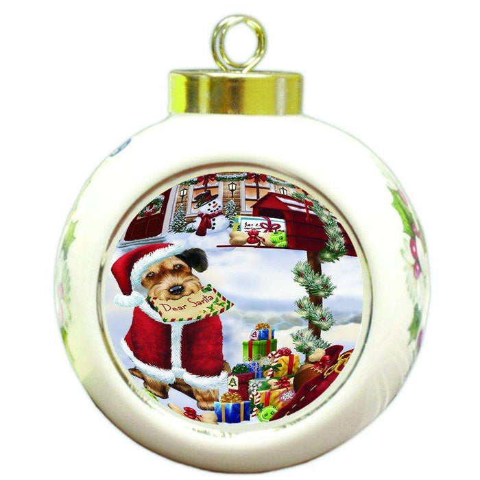 Airedales Dear Santa Letter Christmas Holiday Mailbox Dog Round Ball Ornament D082