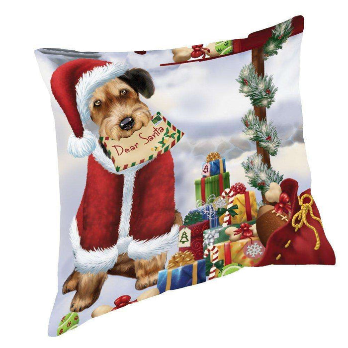 Airedales Dear Santa Letter Christmas Holiday Mailbox Dog Throw Pillow