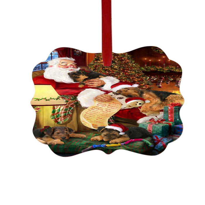 Airedales Dog and Puppies Sleeping with Santa Double-Sided Photo Benelux Christmas Ornament LOR49232