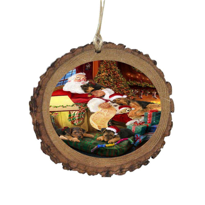 Airedales Dog and Puppies Sleeping with Santa Wooden Christmas Ornament WOR49232